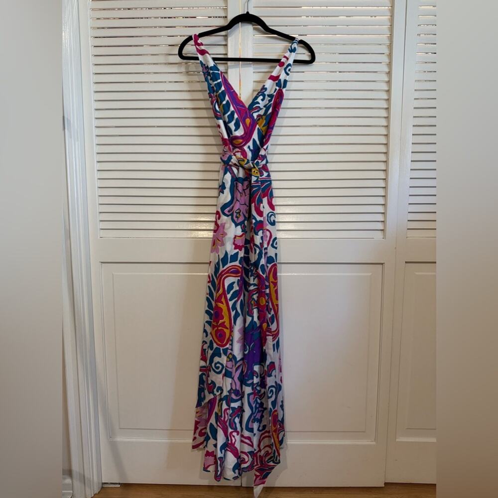 NWT NEW J.Crew Silk V-Neck Maxi Dress in Aja Ivory Painted Paisley Tie Waist - Picture 9 of 13